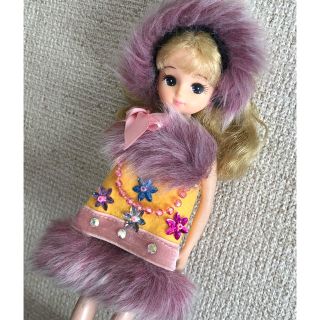 りかちゃん服1204(ファー付きワンピースとファーヘアーバンド)(その他)