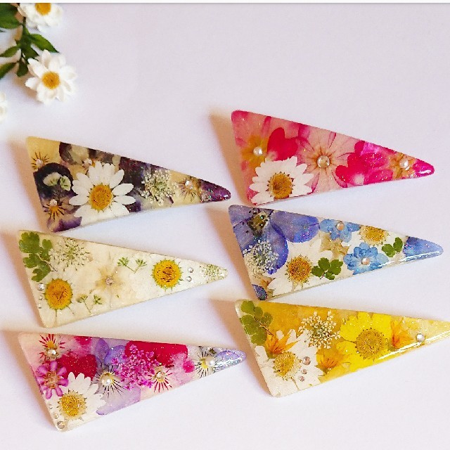 押し花 三角バレッタ ☆ハンドメイド レジン www.eva.gov.co