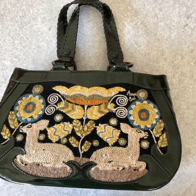アナスイ バッグ 刺繍 鹿 レザー エナメル 紫 クリアランス売品 www