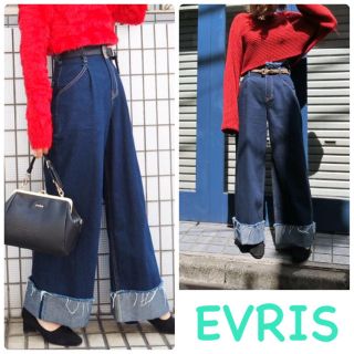 エヴリス(EVRIS)のEVRIS ★ お洒落 ハイウエスト ロールアップ フリンジ ワイドデニム(デニム/ジーンズ)