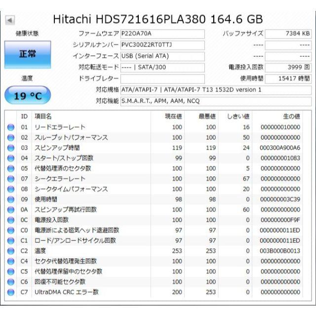 日立(ヒタチ)の160GB 3.5インチ内蔵HDD スマホ/家電/カメラのPC/タブレット(PCパーツ)の商品写真