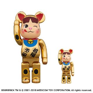 BE@RBRICK 招き猫 ペコちゃん 金メッキ 弐 100％ ＆ 400％(キャラクターグッズ)