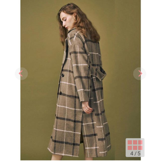 サイドスリット入りチェックロングコート 3597 モカ