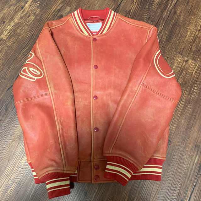 supreme leather varsity jacket 赤 Sサイズ-