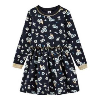 プチバトー(PETIT BATEAU)のぽてこ様専用♡4ans プチバトー プリントブルースウェットワンピース(ワンピース)