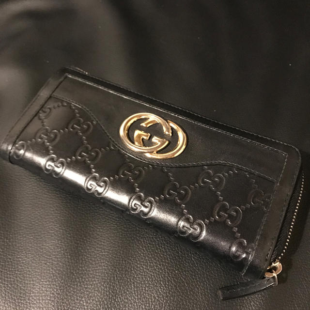 Gucci - 正規品　GUCCI 長財布　シマレザー　ブラックの通販 by ラクマ