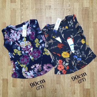 オールドネイビー(Old Navy)のロンT 2枚セット 90cm★ネイビー/茶褐色 花柄(Tシャツ/カットソー)