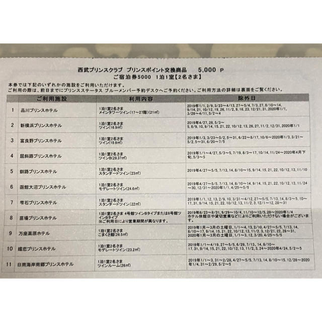 プリンスホテル ペア 宿泊券 ,