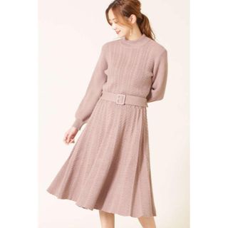 ジルバイジルスチュアート(JILL by JILLSTUART)の【新品未使用】 ジルバイ ケーブルAラインニットワンピース　ピンク(ひざ丈ワンピース)