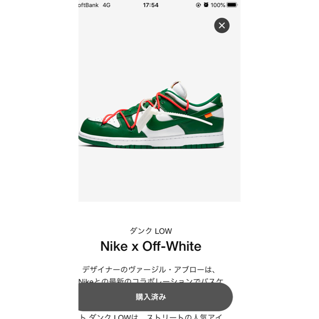 OFF-WHITE(オフホワイト)のNIKE DUNK LOW LTHR / OW Pine Green メンズの靴/シューズ(スニーカー)の商品写真