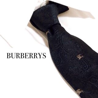 バーバリー(BURBERRY)のセール　希少　BURBERRYS バーバリー　ロゴ柄　黒　草模様　総柄　シルク(ネクタイ)