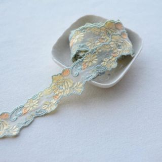 1m 綺麗 カラーフラワー刺繍チュールレースブレード イエローBK1912011(各種パーツ)