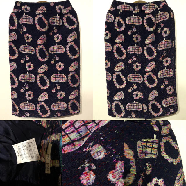 peu pres(プープレ)の日本製 プープレ パープル ゴブラン ヒールネックレス鞄総柄ロングタイトスカート レディースのスカート(ロングスカート)の商品写真