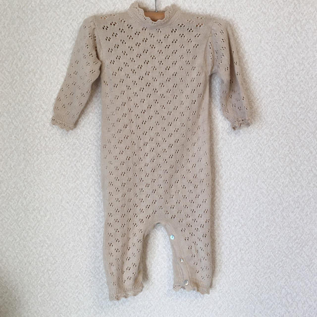 Caramel baby&child (キャラメルベビー&チャイルド)の⁂美品⁂Bebe organic べべオーガニック　ロンパース  レース　ニット キッズ/ベビー/マタニティのベビー服(~85cm)(カバーオール)の商品写真