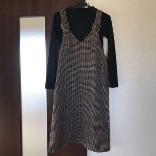 シマムラ(しまむら)のしまむら 長袖カットソー＆千鳥格子柄ジャンパースカートセット ワンピース M(ひざ丈ワンピース)