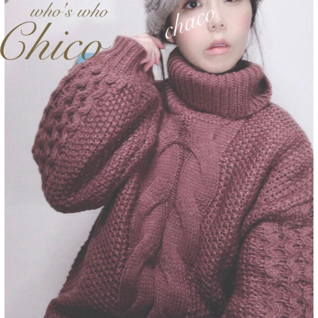 who's who Chico(フーズフーチコ)の新作¥7260【Chico】ワッフル袖ケーブルタートルニット ルーズニット レディースのトップス(ニット/セーター)の商品写真