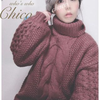 フーズフーチコ(who's who Chico)の新作¥7260【Chico】ワッフル袖ケーブルタートルニット ルーズニット(ニット/セーター)