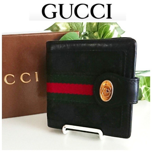 Gucci - 正規 オールドグッチ シェリー コンパクト レザー 財布 黒 レディース メンズの通販 by 即日発送☆送料込み