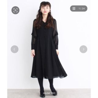 ドットアンドストライプスチャイルドウーマン(Dot&Stripes CHILDWOMAN)のジョーゼット プリーツフリルVネック部分プリーツワンピース(ひざ丈ワンピース)