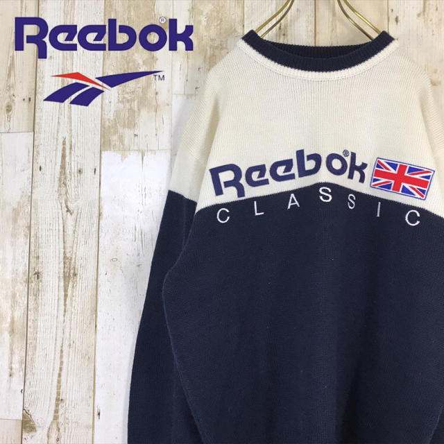 【激レア】Reebok リーボック セーター ニット ビッグロゴ バイカラー