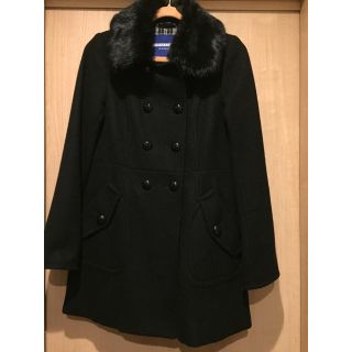 バーバリーブルーレーベル(BURBERRY BLUE LABEL)の美品！バーバリーブルーレーベル クレストブリッジ ラビットファー コート 黒(ロングコート)