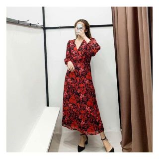 ザラ(ZARA)の886★レッド 花柄 ワンピース(ひざ丈ワンピース)