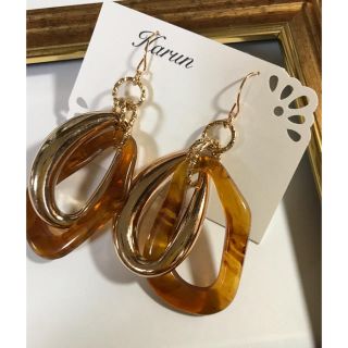 Harun♡新色♡琥珀ブラウン×ゴールドフープピアス♡イヤリング(ピアス)