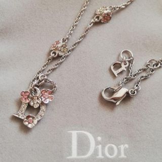 美品 ディオール バラ フラワー モチーフ シルバー金具 ネックレス アクセサリー 0262  Dior