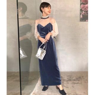 アメリヴィンテージ(Ameri VINTAGE)のTULLE SLEEVE TIGHT DRESS(ロングワンピース/マキシワンピース)