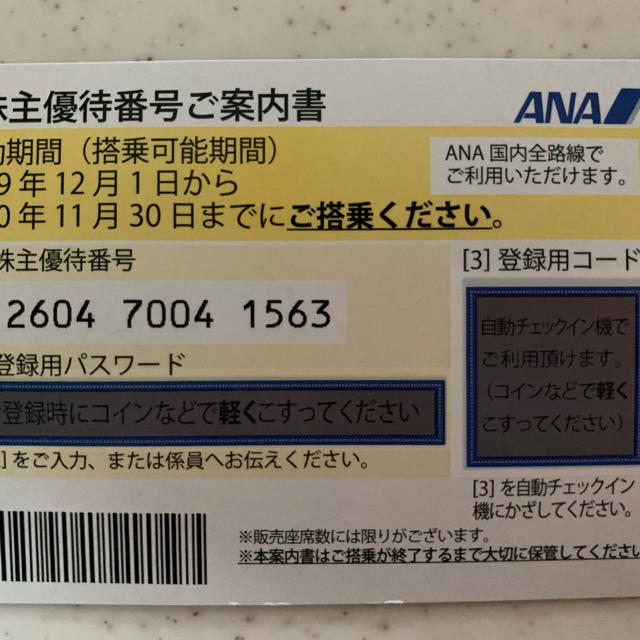 ANAの株主優待券、普通郵便でなら送料込みです。 チケットの優待券/割引券(その他)の商品写真