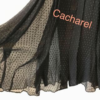 キャシャレル(cacharel)の値下！ キャシャレル シルク プリーツ ワンピース 黒 34 cacharel(ひざ丈ワンピース)