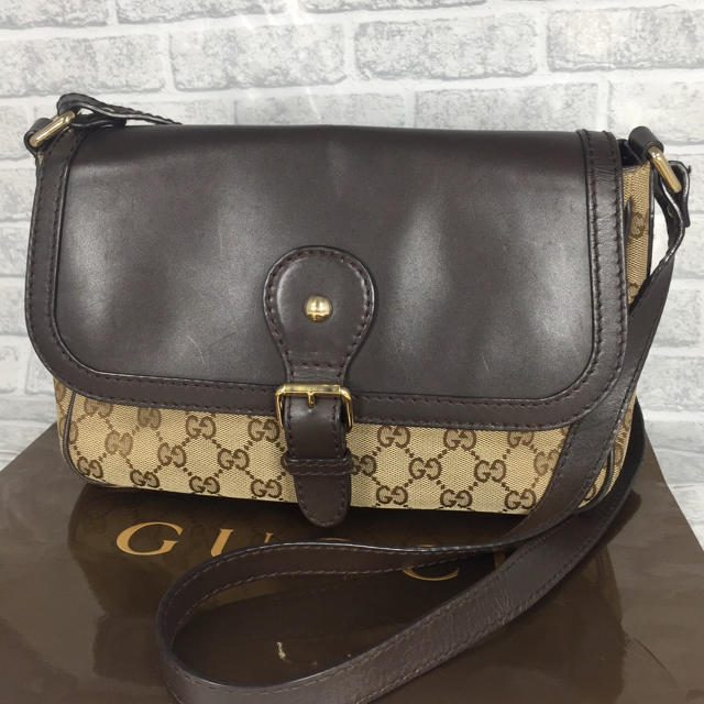 Gucci - 素敵❤️GUCCI キャンバス レザー ショルダーバッグ ブラウン GGの通販 by ☆りんごぱい☆'s shop