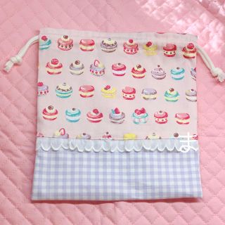 巾着袋　ゆめかわ　マカロン　むらさき(バッグ/レッスンバッグ)