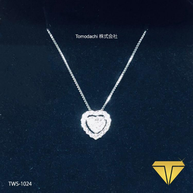 レディースK18WG Heart Diamond ペンダント＆ネックレス セット