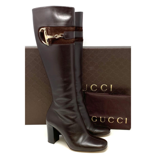 Gucci - GUCCI☆ロングブーツ　レザー　ブラウン　スエード　箱　袋　ホースビットの通販 by ベイサイドマリーナ's shop