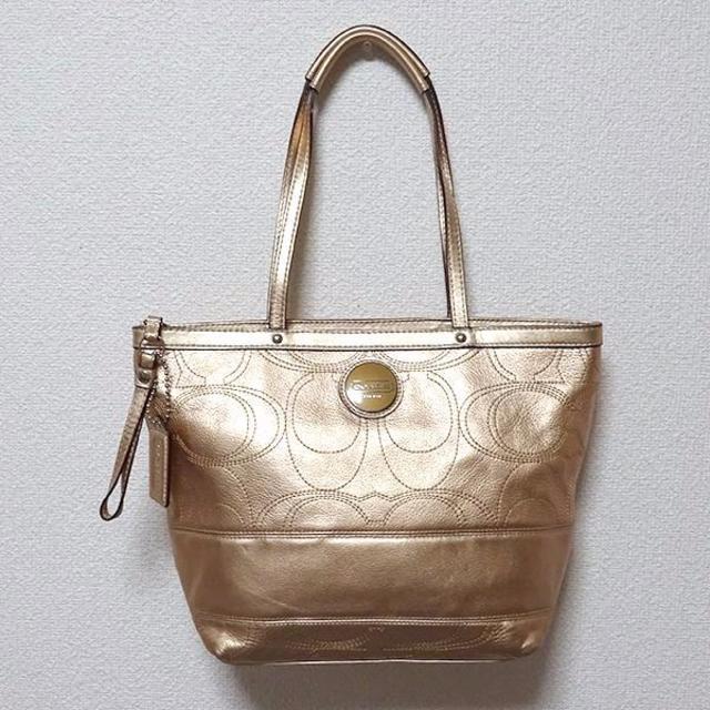COACH コーチ シグネチャー ストライプ ステッチメタリック トート