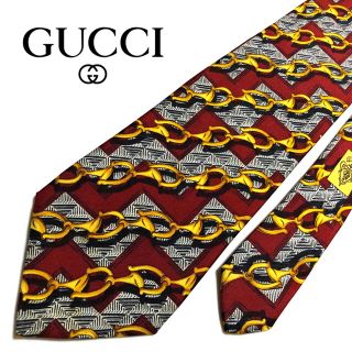 Gucci - 【未使用に近い】GUCCI ネクタイ イタリア製 ワインレッド パターン柄の通販