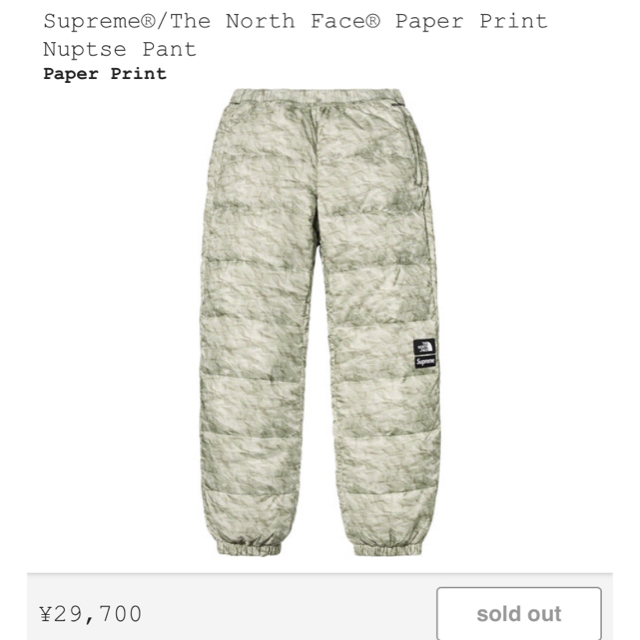 Supreme North Face Paper Nuptse  Sサイズメンズ