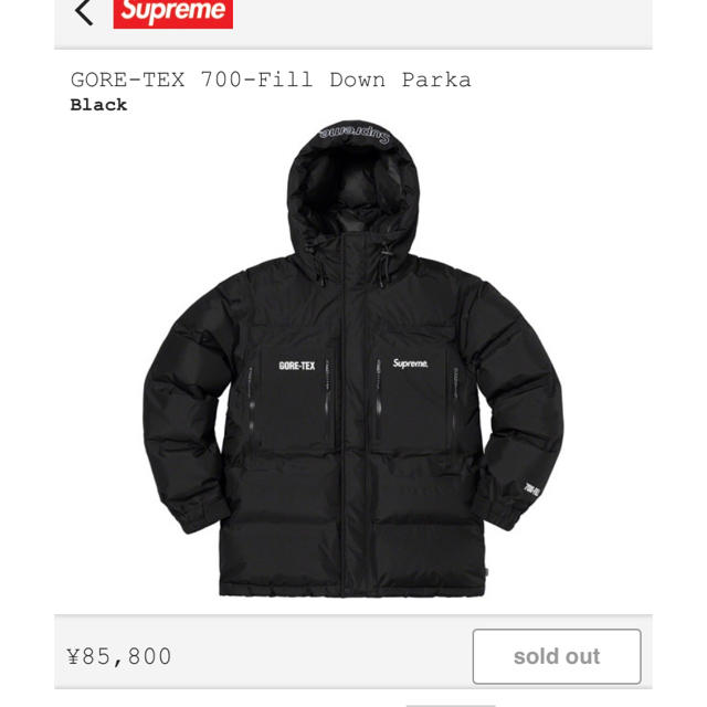 19aw supreme GORE-TEX 700-Fill Down 黒M