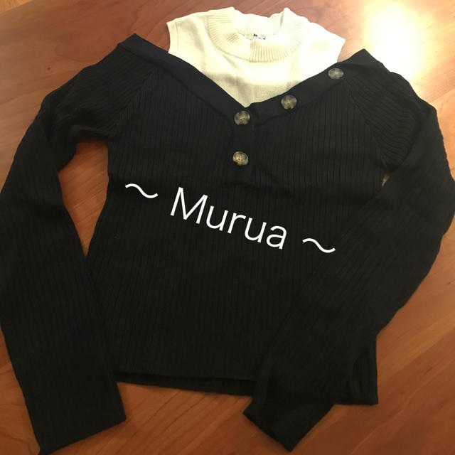 MURUA(ムルーア)の新品♪未使用【Murua】ブラック×ホワイトバイカラーオフショルダーニット レディースのトップス(ニット/セーター)の商品写真