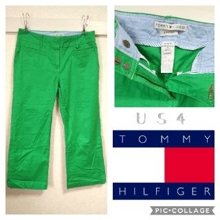 トミーヒルフィガー(TOMMY HILFIGER)のusa古着 トミーヒルフィガー L 綺麗なグリーン ストレッチパンツ くるぶし(クロップドパンツ)