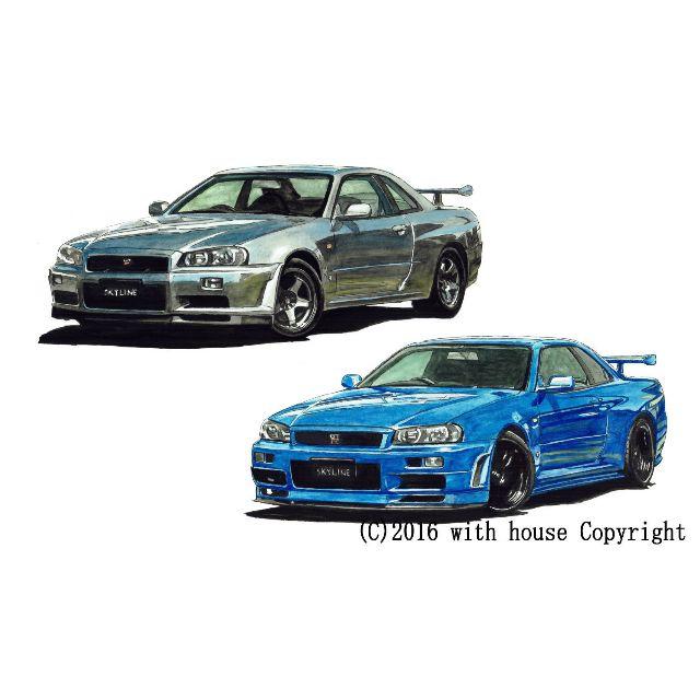 NC-285 GT-R R34/ハコスカ限定版画 直筆サイン額装●作家 平右ヱ門