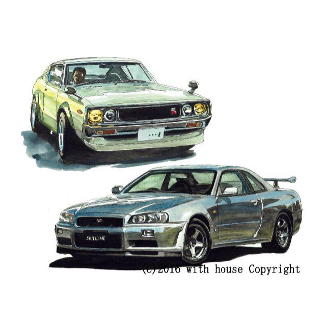 NC-255 GT-R R34/ケンメリ限定版画 直筆サイン額装●作家 平右ヱ門