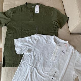 ユニクロ(UNIQLO)のユニクロ スラブヘンリーネックT半袖 メンズM 新品未使用タグ付き 2点セット(Tシャツ/カットソー(半袖/袖なし))