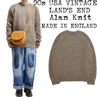 美品★90s USA VINTAGE★アランニット★リブニット★ブラウン★英国製(ニット/セーター)