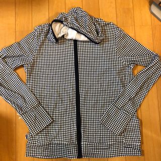 ユニクロ(UNIQLO)のレディース  パーカー　XL 紺　チェック　薄手　フード　指穴あり　ユニクロ(パーカー)