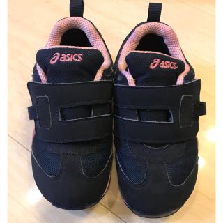 アシックス(asics)のアシックススニーカー☆18センチ紺色ピンクライン(スニーカー)