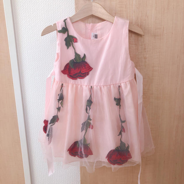ピンクキッズドレス♡チュールドレス薔薇刺繍80cm