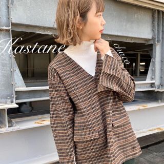 カスタネ(Kastane)の冬新作🌙¥8690【Kastane】チェックツィード深Vプルオーバー(ニット/セーター)