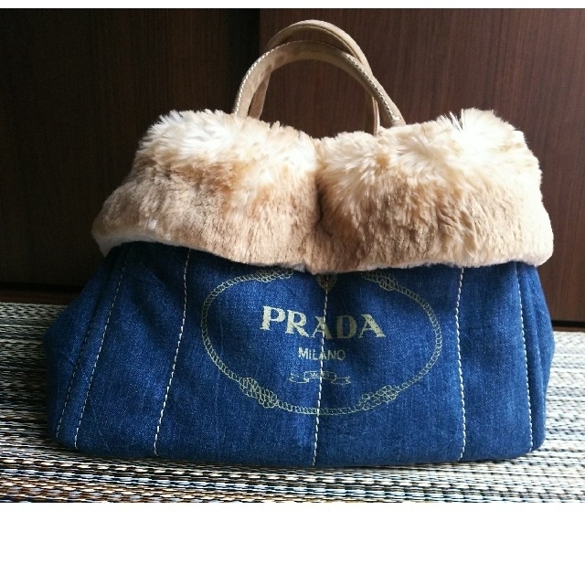 何でも揃う PRADA - プラダ カナパ デニム エコファー トートバッグ